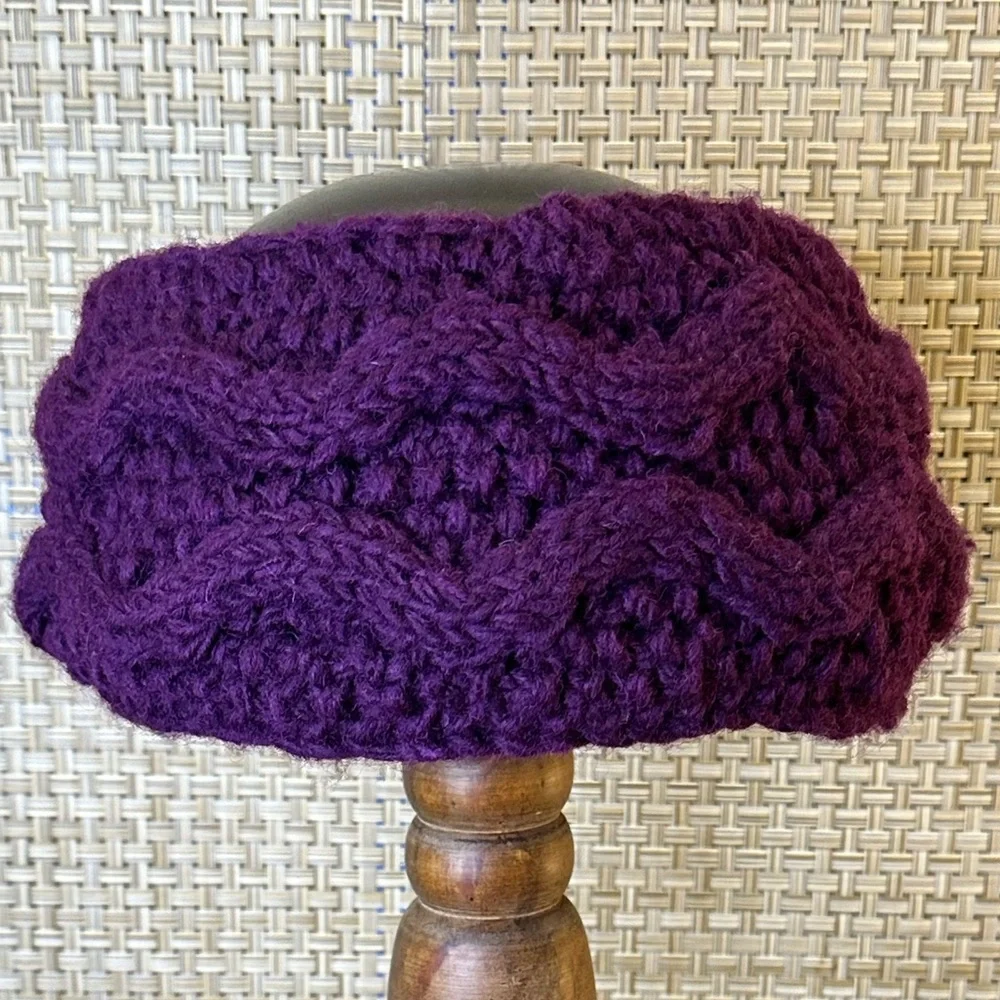🌟HP🌟Hand-Knitted Aubergine (Purplish) Cable Knit Ear Warmer Nepal - Picture 5 of 7
